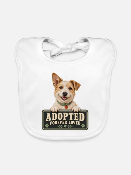 Wuschelhund Adoption – Forever Loved - Baby Bio-Lätzchen - Weiß - Vorne