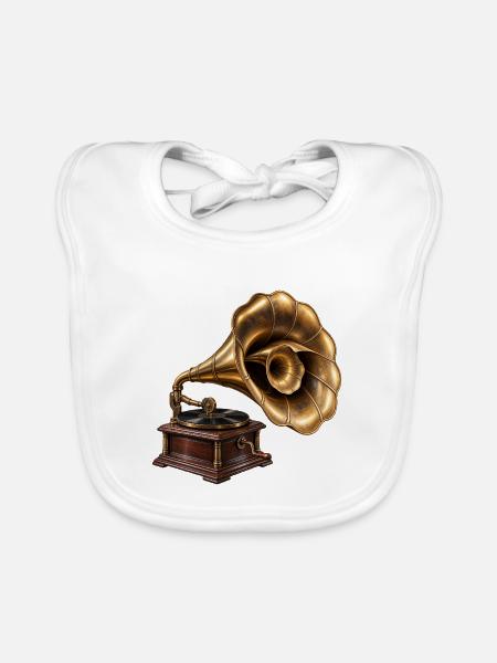 Antikes Grammophon - Baby Bio-Lätzchen - Weiß - Vorne