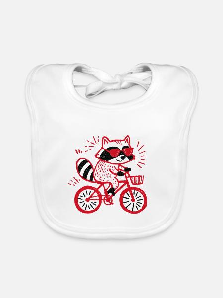Raccoon am Rad - Baby Bio-Lätzchen - Weiß - Vorne