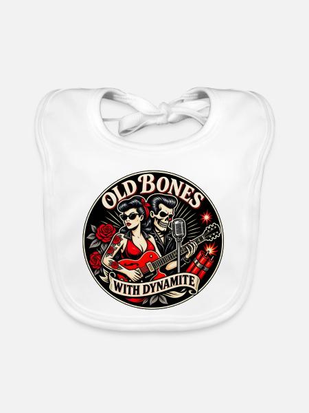 Old Bones with Dynamite – Rockabilly Humor - Baby Bio-Lätzchen - Weiß - Vorne