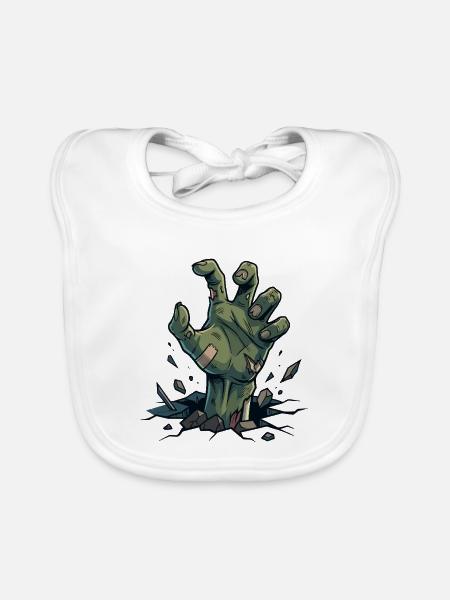 Grüne Zombie-Hand bricht durch rissigen Boden - Baby Bio-Lätzchen - Weiß