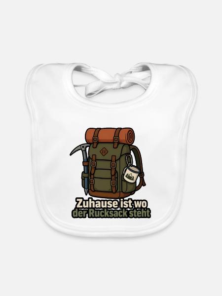 Zuhause ist wo der Rucksack steht Wandern Design - Baby Bio-Lätzchen - Weiß - Vorne