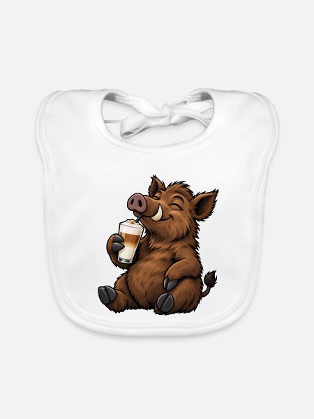 Wildschwein mit Latte Macchiato - Baby Bio-Lätzchen - Weiß - Vorne