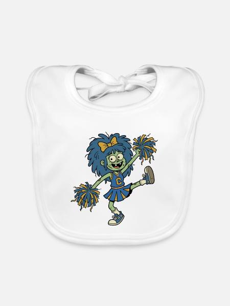 Cartoon-Zombie-Cheerleader mit tanzenden blauen Haaren - Baby Bio-Lätzchen - Weiß - Vorne