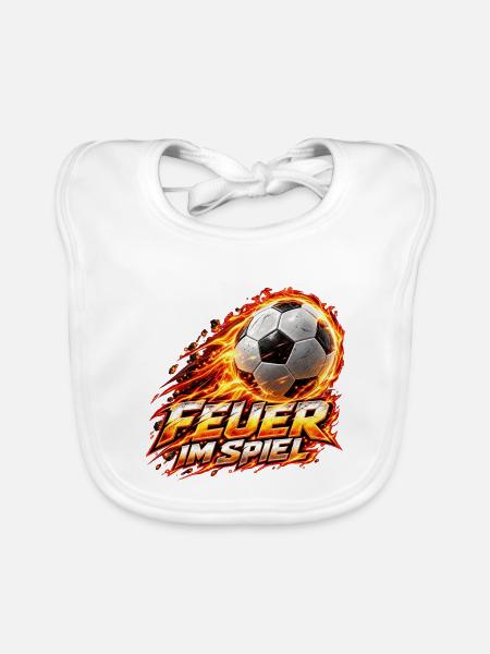 Flammender Fußball – Feuer im Spiel - Baby Bio-Lätzchen - Weiß - Vorne