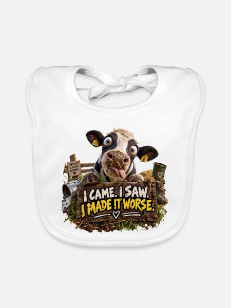 Kuhhumor: Ich kam, sah, machte es schlimmer - Baby Bio-Lätzchen - Weiß - Vorne