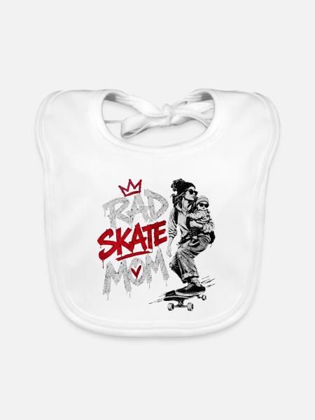 Cool Skater Mom mit Baby - Skateboarding - Baby Bio-Lätzchen - Weiß - Vorne
