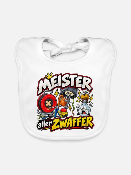 Meister aller Zwaffer – Elektriker Comic-Chaos - Baby Bio-Lätzchen - Weiß