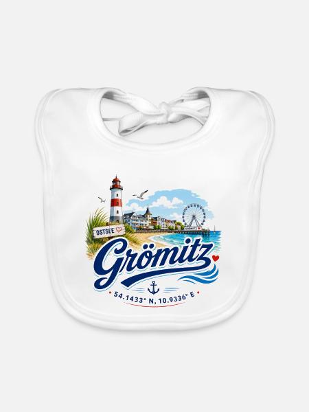Grömitz - Ostsee - Deutschland - Riesenrad - Baby Bio-Lätzchen - Weiß - Vorne