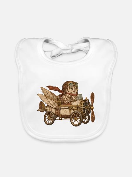 Steampunk Eulenflugmaschine - Baby Bio-Lätzchen - Weiß - Vorne