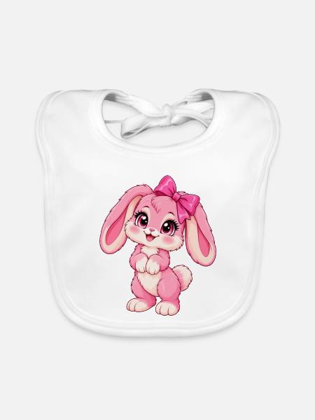 Kawaii-Pinkkiefer mit großem Bogen - Baby Bio-Lätzchen - Weiß - Vorne
