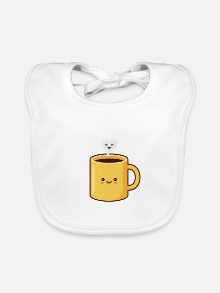 Süße Kawaii-Kaffeetasse Happy Heart Dampf - Baby Bio-Lätzchen - Weiß - Vorne