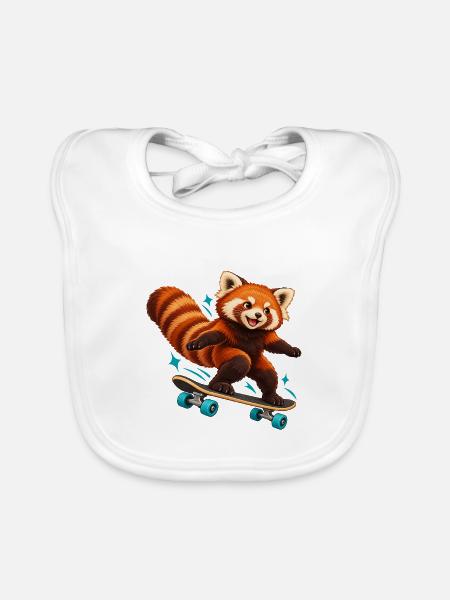 Skateboardender Red Panda - Baby Bio-Lätzchen - Weiß - Vorne