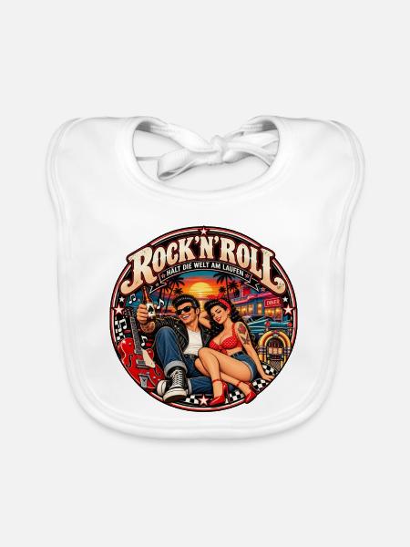 Rock’n’Roll hält die Welt am Laufen - Baby Bio-Lätzchen - Weiß - Vorne