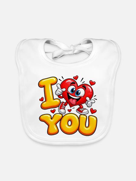 I Love You Cute Heart – lustiger romantischer Cartoon - Baby Bio-Lätzchen - Weiß - Vorne