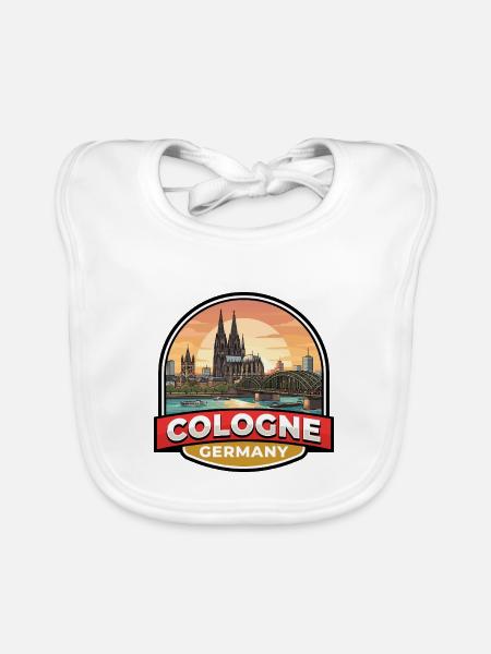 Köln, Deutschland Reiseabzeichen Dom, Rheingeschenk - Baby Bio-Lätzchen - Weiß - Vorne
