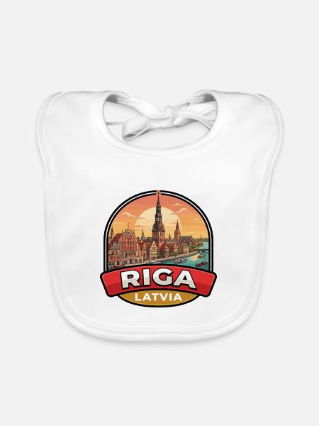 Riga Lettland Reiseabzeichen Haus der Schwarzkopf-Geschenk - Baby Bio-Lätzchen - Weiß - Vorne