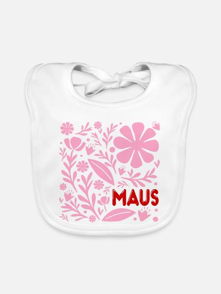 Blumen für Maus - Baby Bio-Lätzchen - Weiß - Vorne
