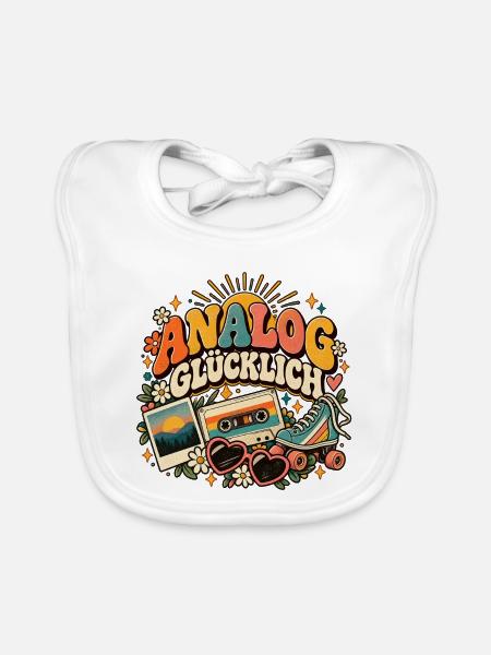Analog glücklich – Retro Shirt für Nostalgie-Fans - Baby Bio-Lätzchen - Weiß - Vorne