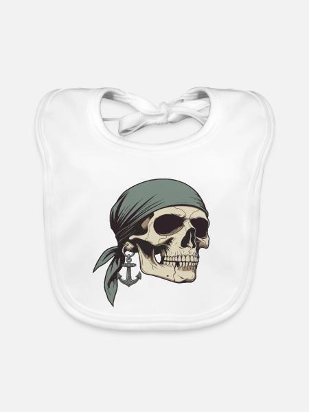 Piratenschädel mit Bandana - Baby Bio-Lätzchen - Weiß - Vorne