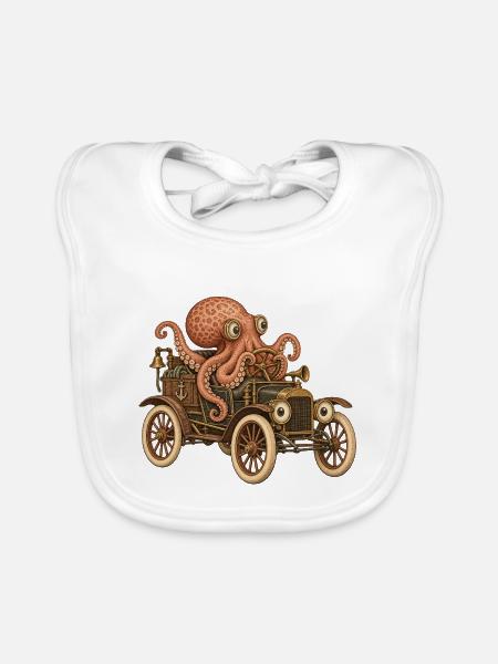 Oktopus Steampunk Auto Abenteuer - Baby Bio-Lätzchen - Weiß - Vorne