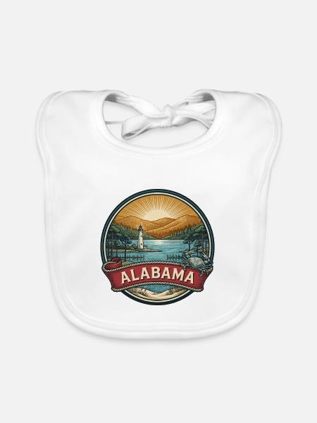 Alabama Vintage Reiseabzeichen Souvenir-Geschenk - Baby Bio-Lätzchen - Weiß - Vorne