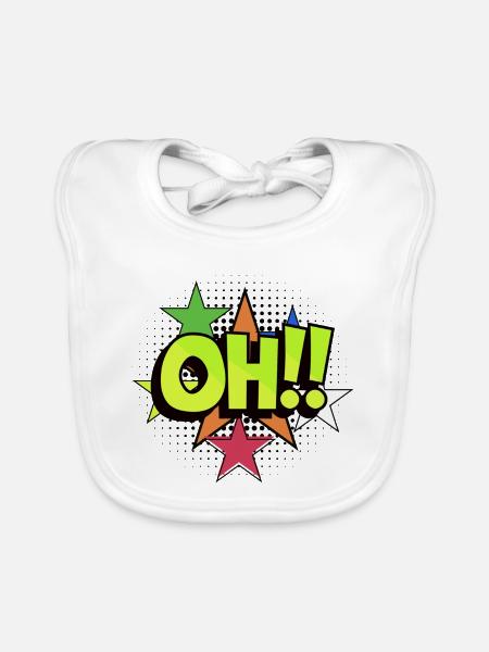 OH Pop Art Burst Neon Stars - Baby Bio-Lätzchen - Weiß - Vorne