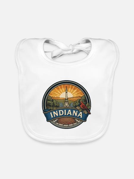 Indiana Vintage Monument Retro Reiseabzeichen - Baby Bio-Lätzchen - Weiß - Vorne