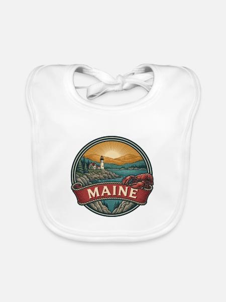 Maine Coastal Lighthouse Vintage-Reisegeschenk - Baby Bio-Lätzchen - Weiß - Vorne
