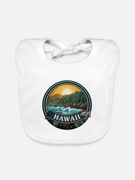 Hawaii Na Pali Coast Retro Surf-Reisegeschenk - Baby Bio-Lätzchen - Weiß - Vorne