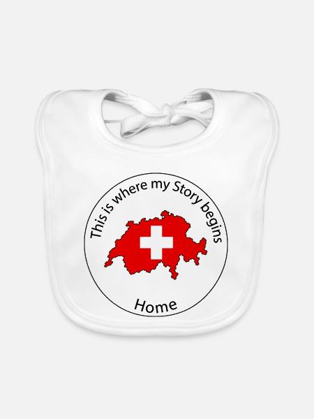 Schweiz - This is where My Story beginns - Baby Bio-Lätzchen - Weiß - Vorne