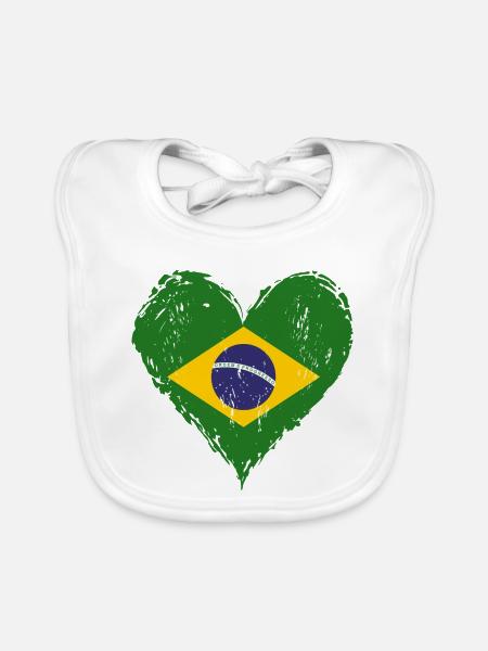 Brasilien Herzflagge Grunge - Baby Bio-Lätzchen - Weiß - Vorne