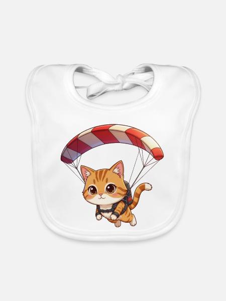 Katzen Fallschirm Paraglide Katze Abenteuer - Baby Bio-Lätzchen - Weiß - Vorne