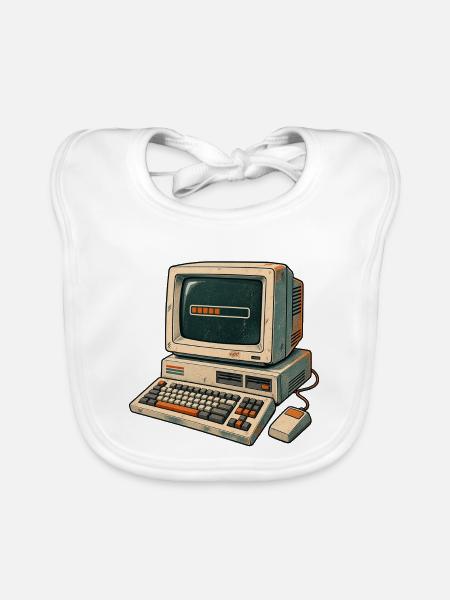 Retro-Computer Pixelästhetik - Baby Bio-Lätzchen - Weiß - Vorne