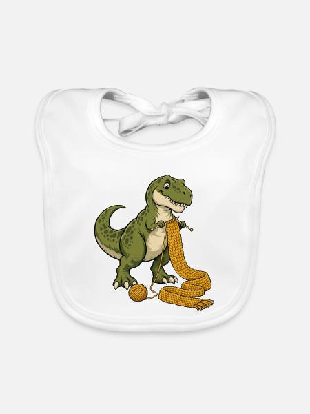 Strickender T-Rex - Baby Bio-Lätzchen - Weiß
