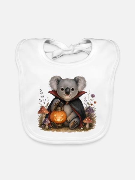 Vampir-Halloween-Koala mit Laterne - Baby Bio-Lätzchen - Weiß - Vorne
