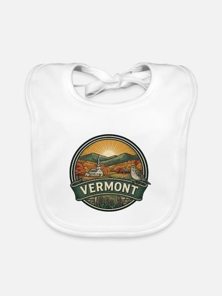 Vermont Green Mountains Herbstreise-Abzeichen - Baby Bio-Lätzchen - Weiß - Vorne
