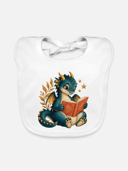 Book Dragon – Fantasy und Lesen - Baby Bio-Lätzchen - Weiß - Vorne