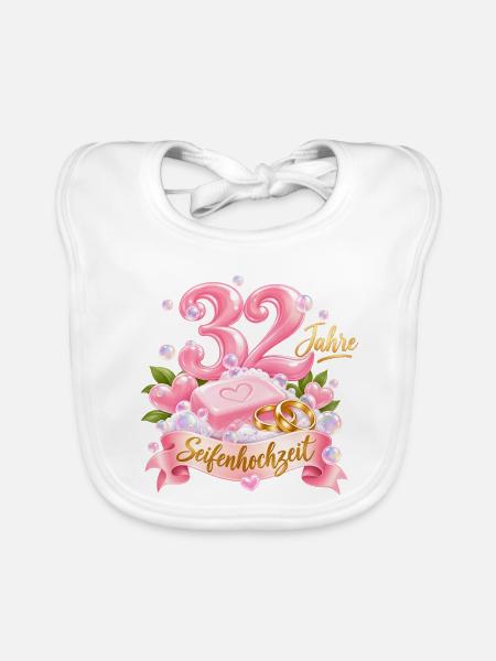 32 Jahre Hochzeitstag Seifenhochzeit  - Baby Bio-Lätzchen - Weiß - Vorne