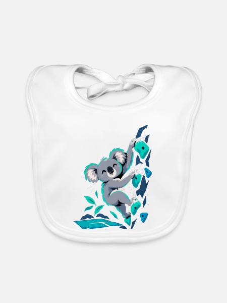 Süßer Koala beim Bouldern – Klettern Design - Baby Bio-Lätzchen - Weiß - Vorne