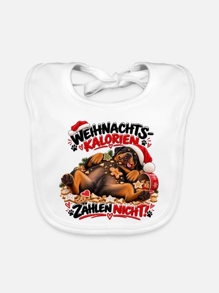 Rottweiler Weihnachtskalorien zählen nicht - Baby Bio-Lätzchen - Weiß - Vorne