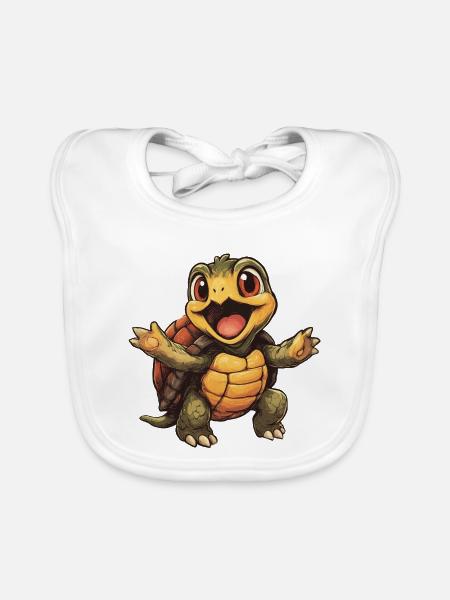 Fröhliche Schildkröte mit offenen Armen - Baby Bio-Lätzchen - Weiß