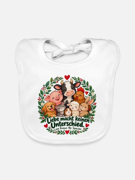 Liebe macht keinen Unterschied – Tierliebe & Tiers - Baby Bio-Lätzchen - Weiß - Vorne