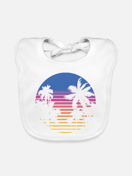Palmen Retro 80er 90er Florida Miami Vintage Palme - Baby Bio-Lätzchen - Weiß - Vorne