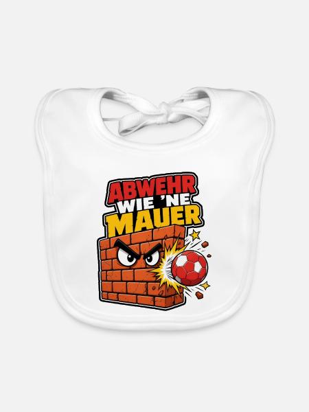 Abwehr wie ne Mauer Handball Spruch Cartoon Shirt - Baby Bio-Lätzchen - Weiß - Vorne