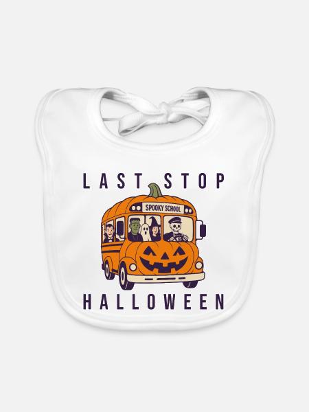 Pumpkin Bus Spooky School Halloween - Baby Bio-Lätzchen - Weiß - Vorne