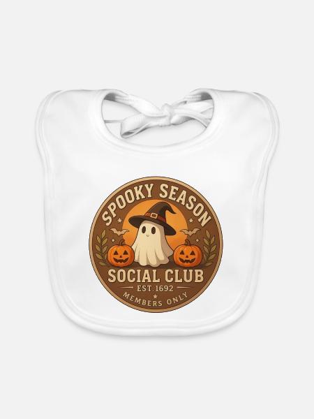 Spooky Season Social Club Abzeichen - Baby Bio-Lätzchen - Weiß - Vorne
