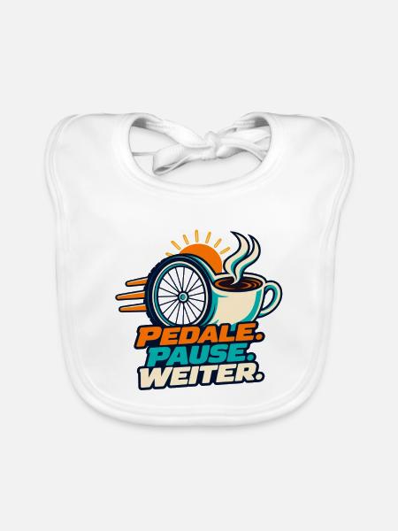 Radfahren – Pedale Pause weiter - Baby Bio-Lätzchen - Weiß - Vorne