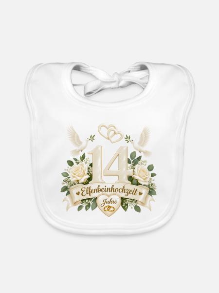 14. Hochzeitstag , 14 Jahre , Elfenbeinhochzeit  - Baby Bio-Lätzchen - Weiß - Vorne