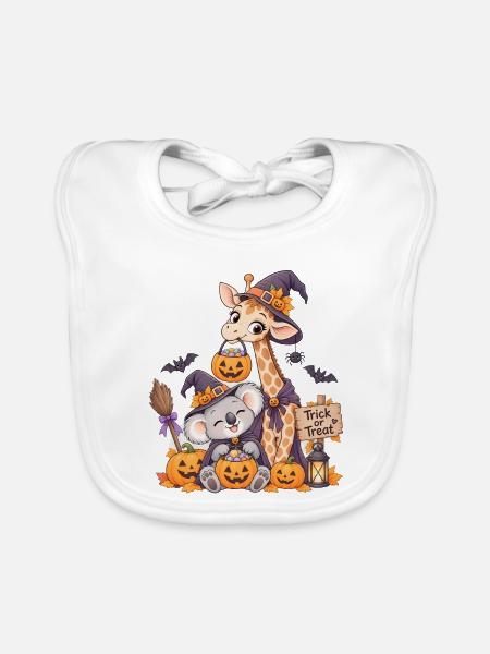 Halloween-Kuschel Giraffe Koala Jack-o-Lantern - Baby Bio-Lätzchen - Weiß - Vorne